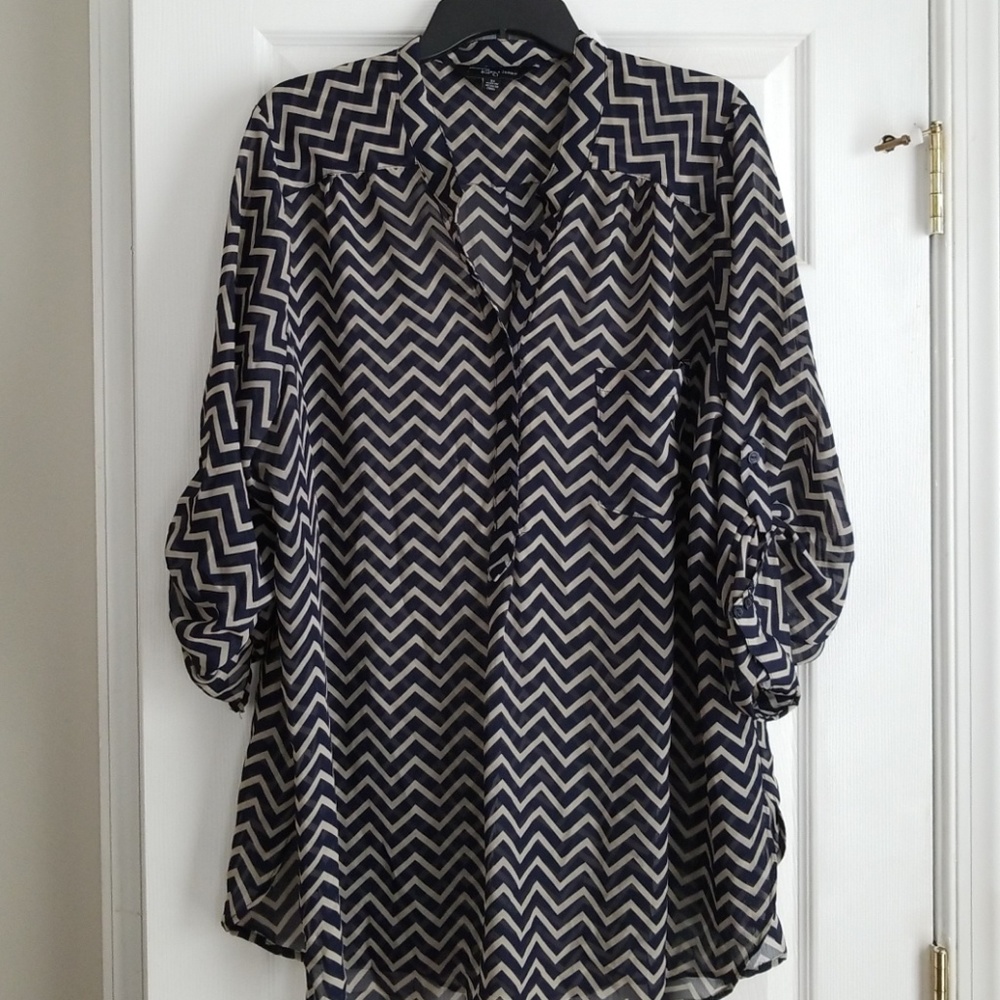 Navy Blue & Cream Sheer Tunic